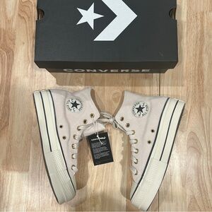 Converse Chuck Taylor All Star Lift Platform Suede Shoes Pale Pink White NEW